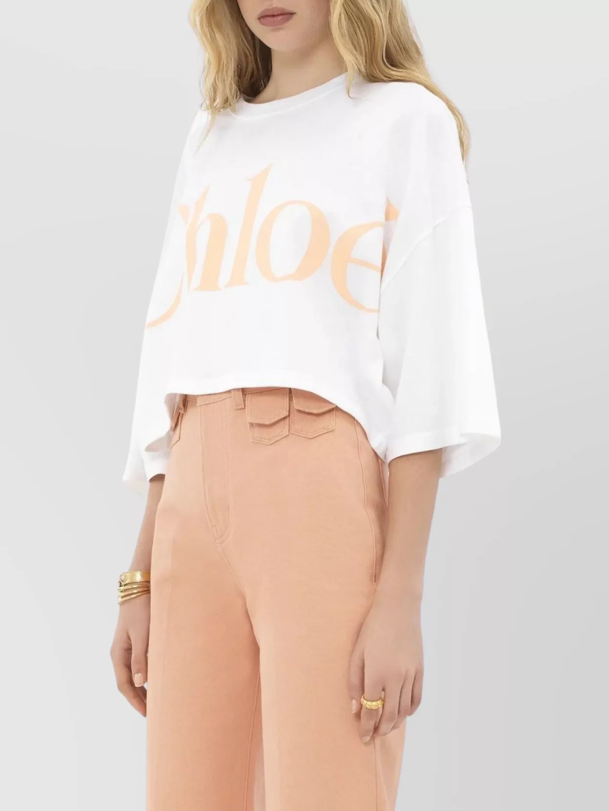 Chloé Crewneck Logo T-Shirt Oversized Cropped