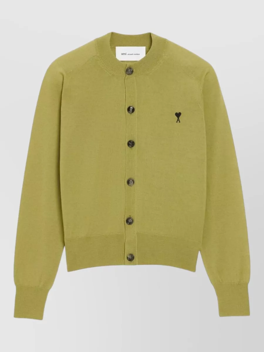 Ami Paris Wool Round Neck Cardigan