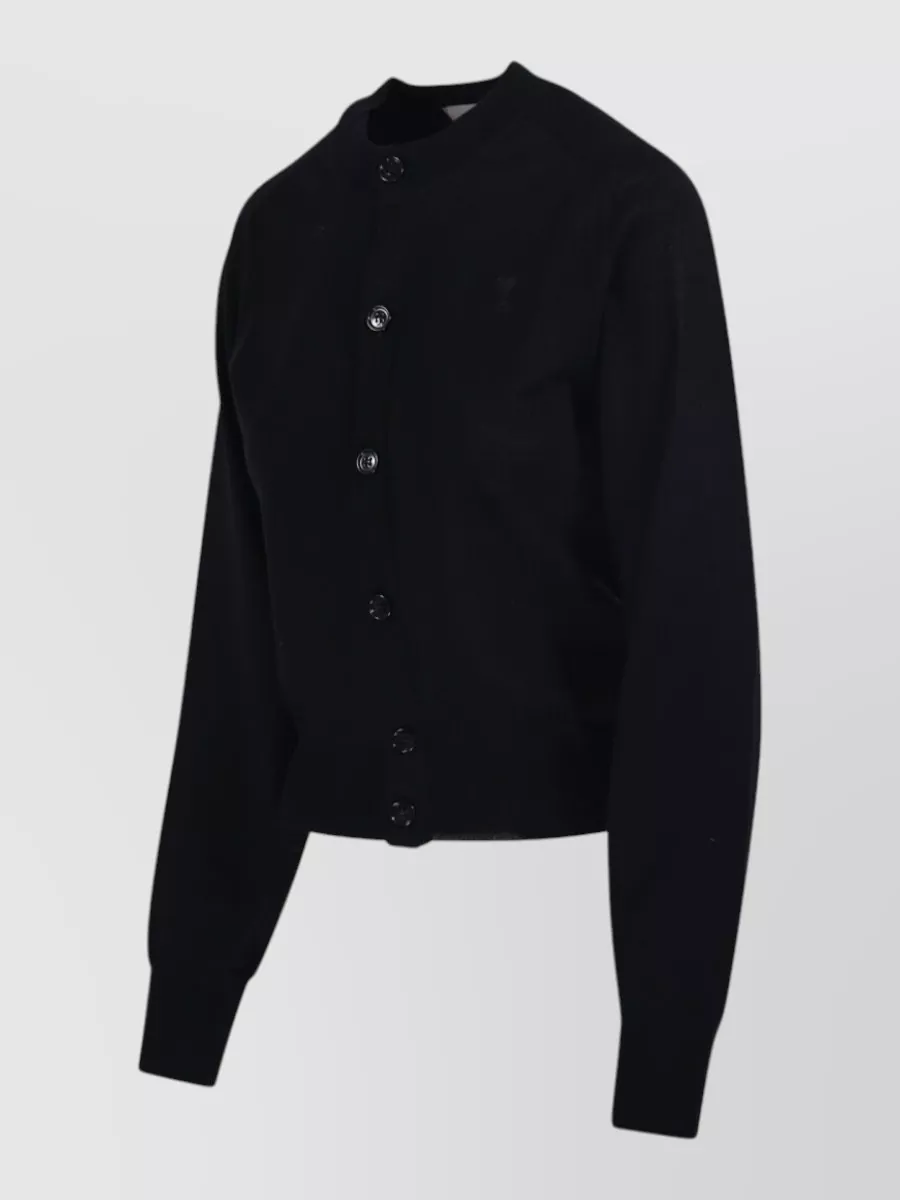 Ami Paris Adc Round Neck Merino Wool Cardigan