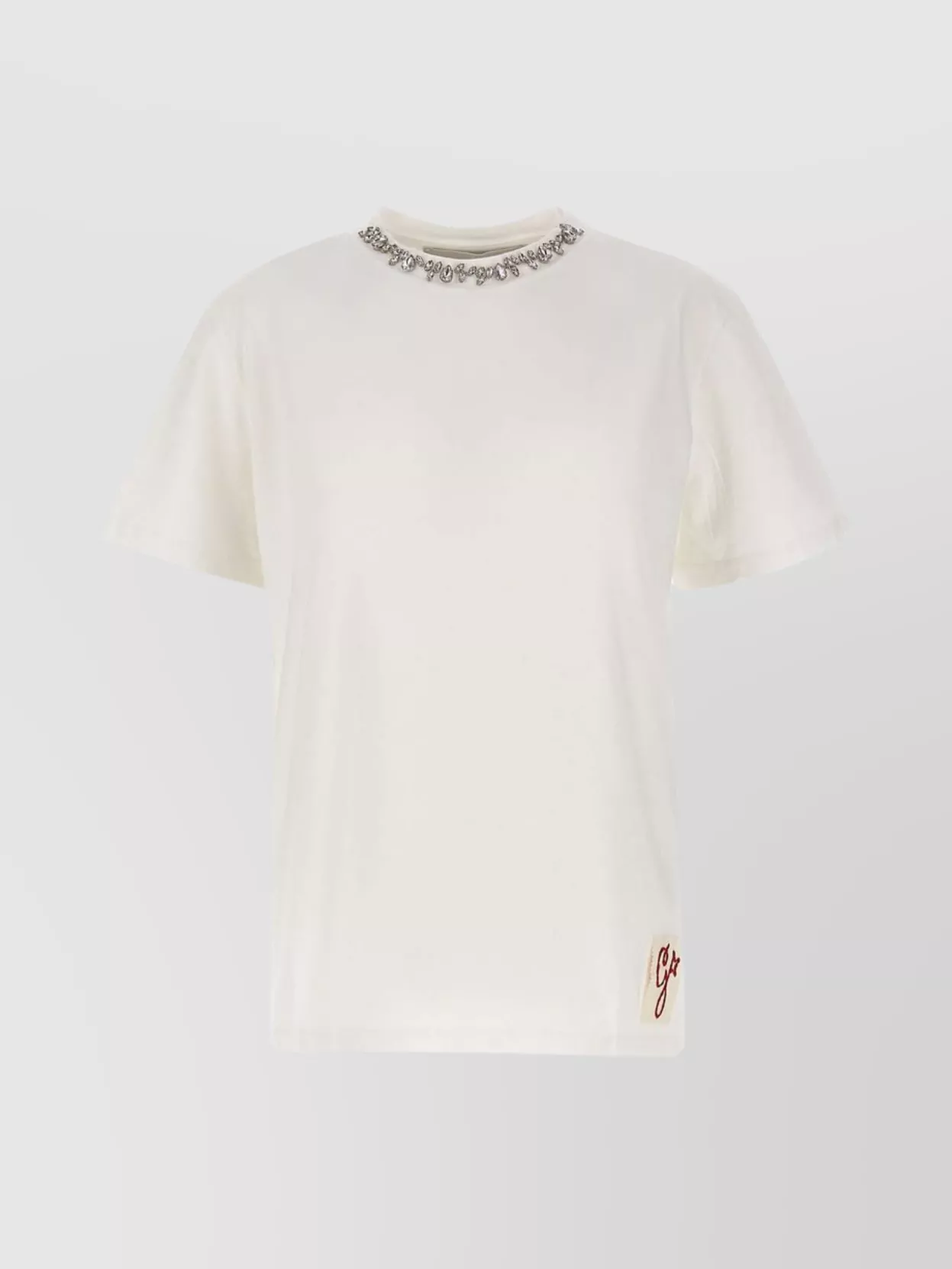 Shop Golden Goose Crew Neck Cotton T-shirt With Silver Stone