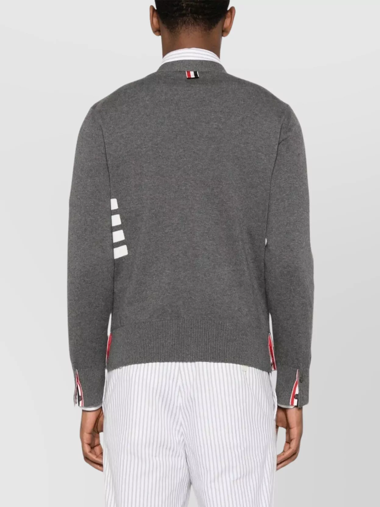 Thom Browne Cotton V-Neck Cardigan With 4 Bar Stripe