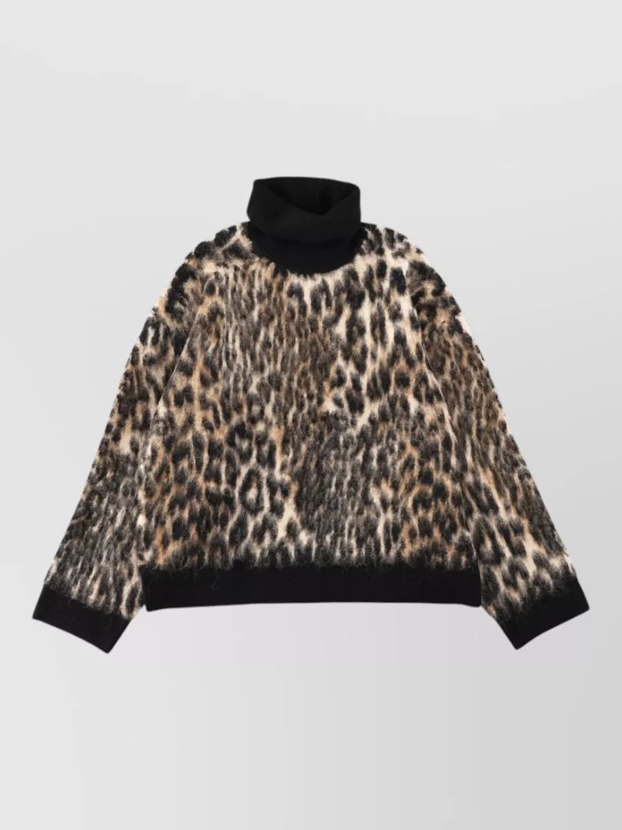 Ganni Alpaca wool merino wool relaxed-fit high collar sweater