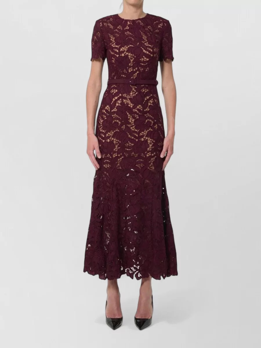 Self-Portrait lace slim-fit short-sleeve midi dress