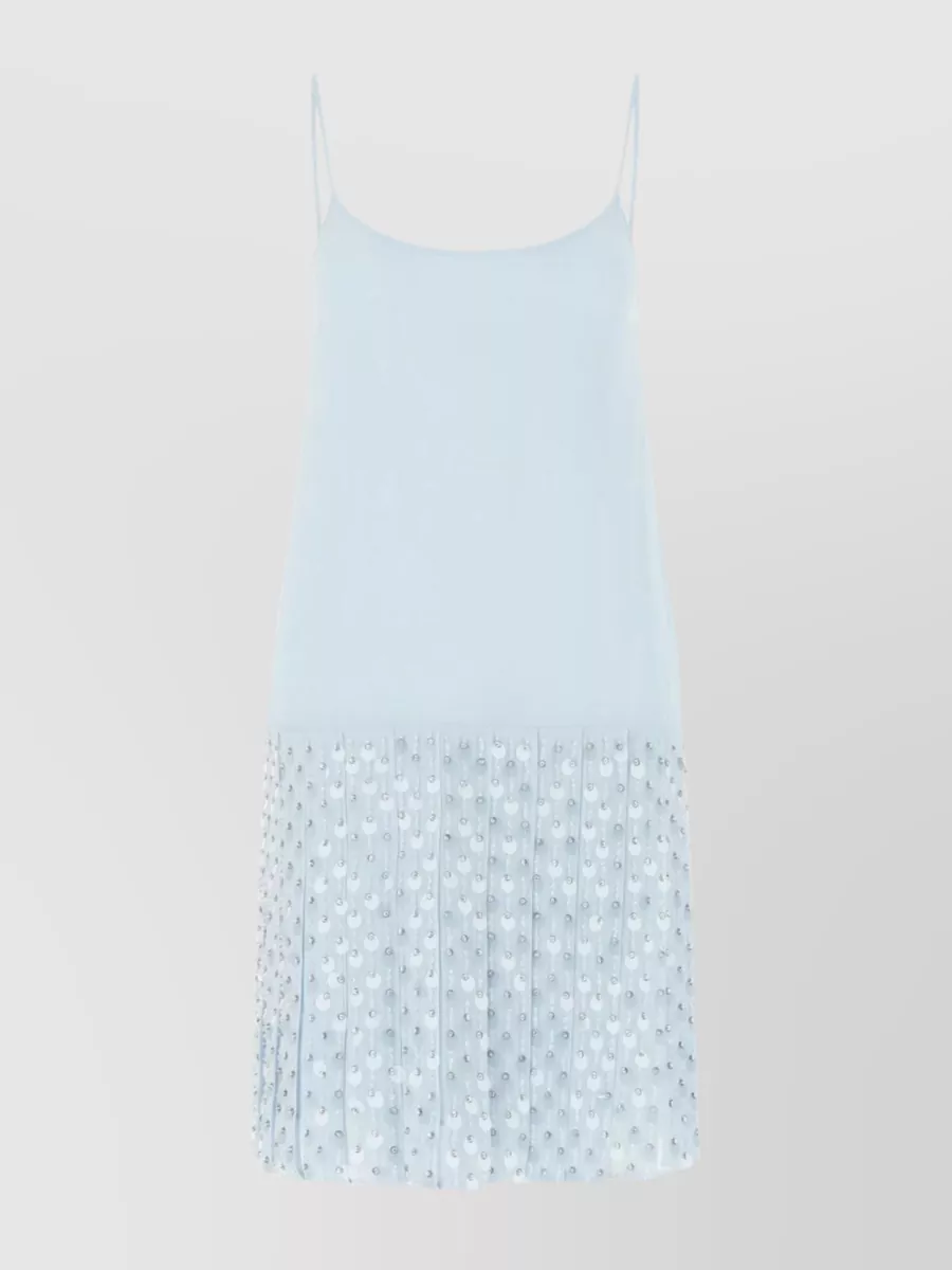 Shop Miu Miu Sequin-adorned Silk Mini Dress In Blue