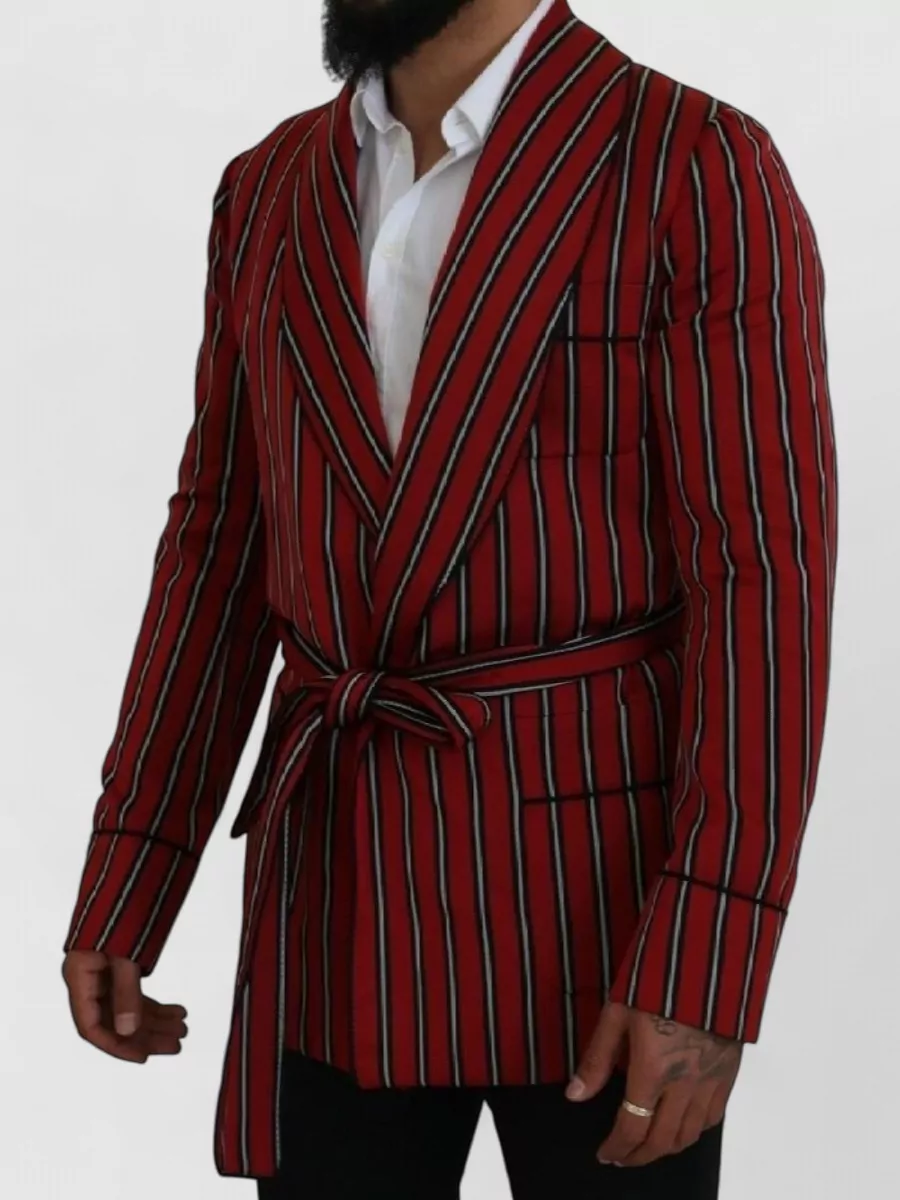 Dolce&Gabbana Silk Striped Belted Robe Blazer