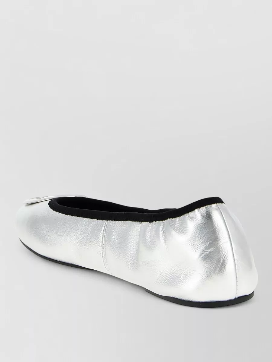 Tory Burch Travel Ballerina Flats Metallic Round Toe In Gray