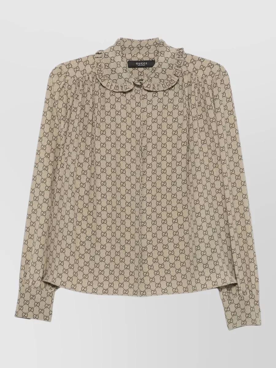 Gucci Silk gg print ruffled long-sleeve shirt
