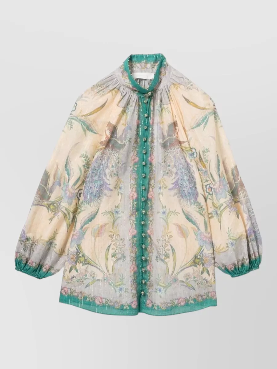 Zimmermann silk blend printed ruffle blouse