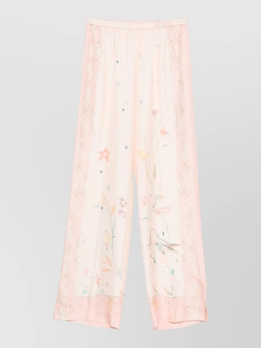 Forte Forte Silk Trousers Wide Leg Floral Print Slits In Pink