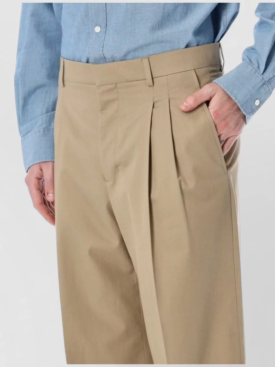 Ami Paris Cotton Low-Rise Pleated Wide-Leg Trousers
