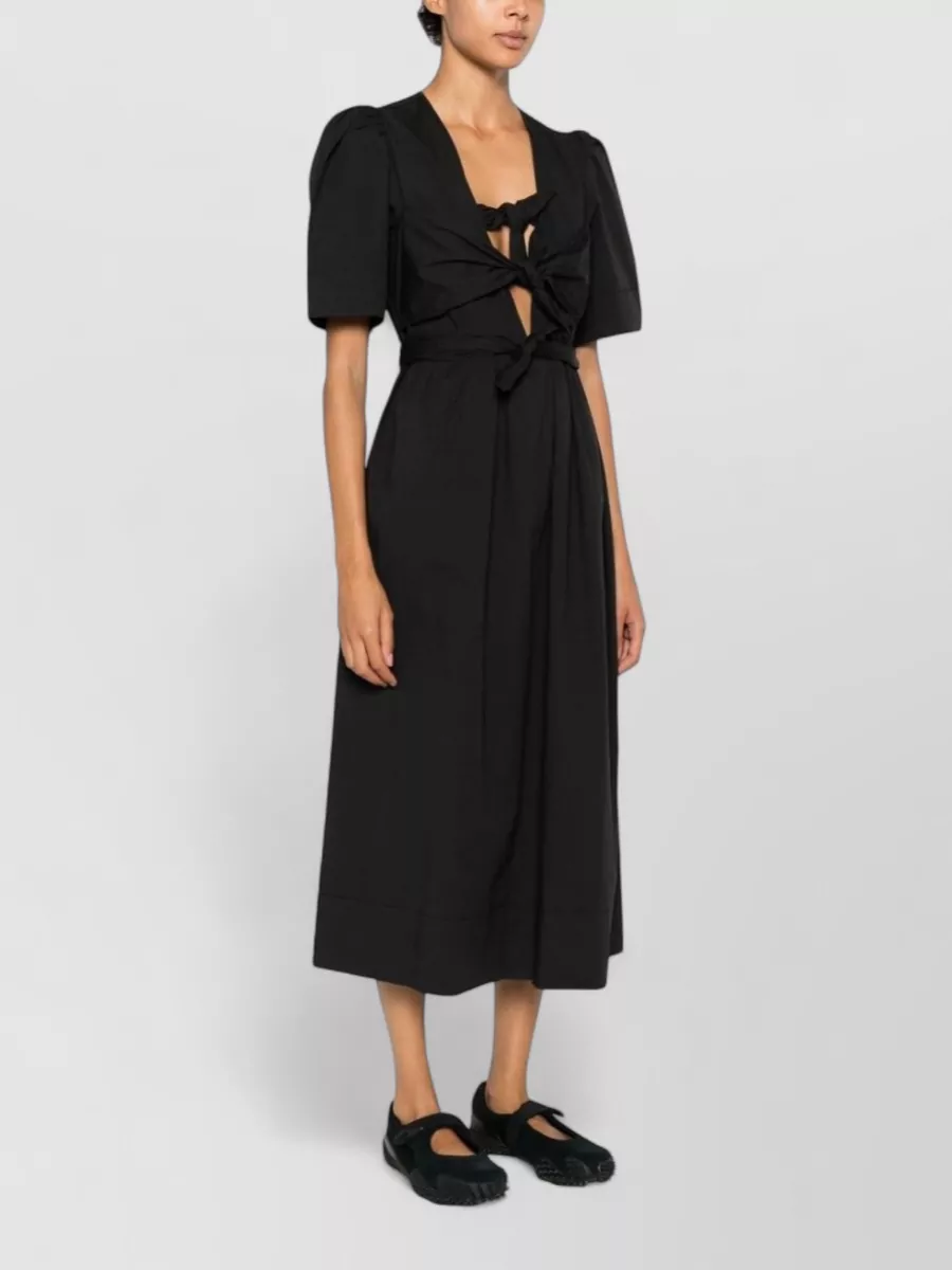 Ganni Organic Cotton Puff-Sleeve Midi Dress