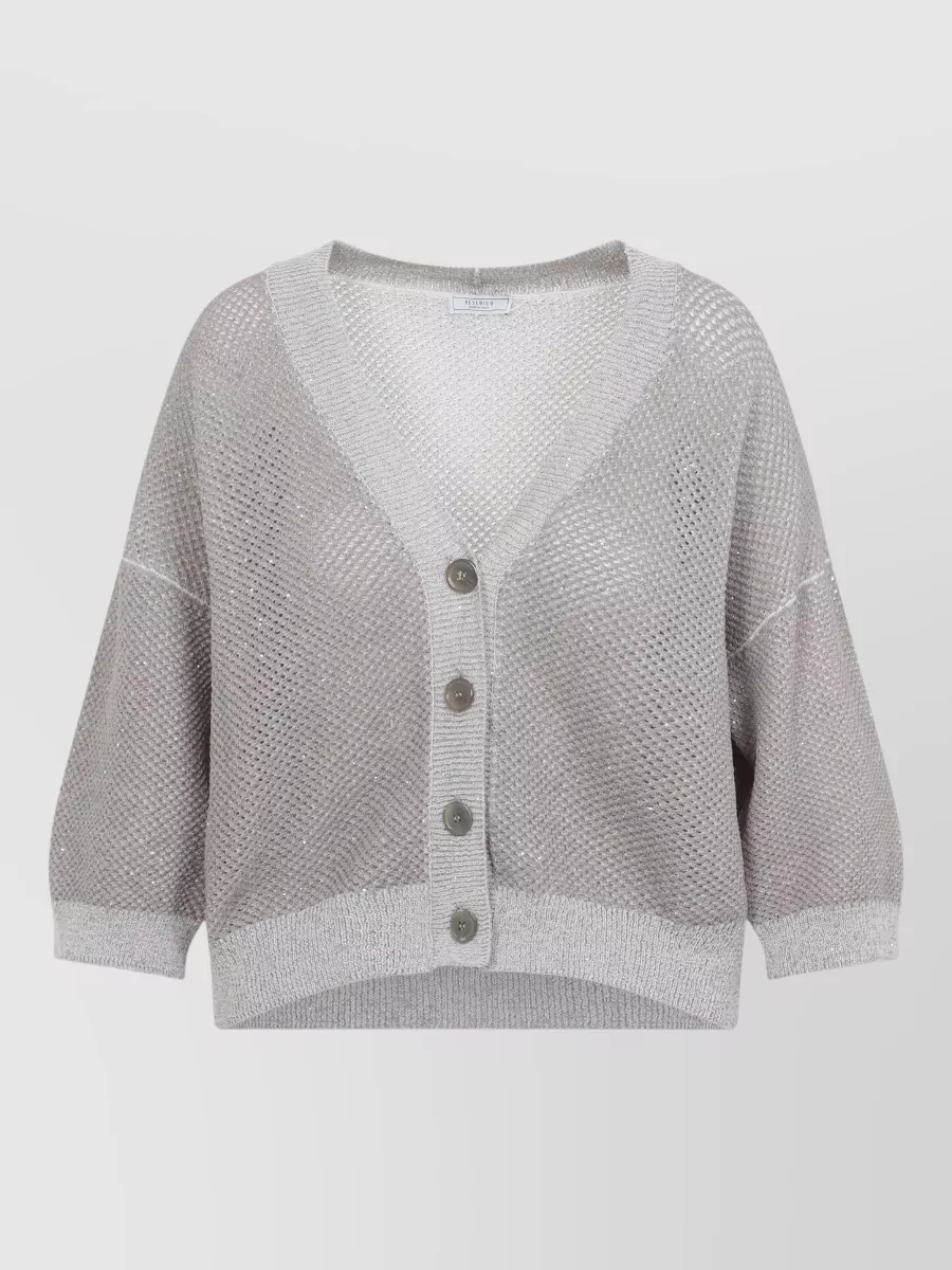 Peserico cotton v-neck ribbed cardigan