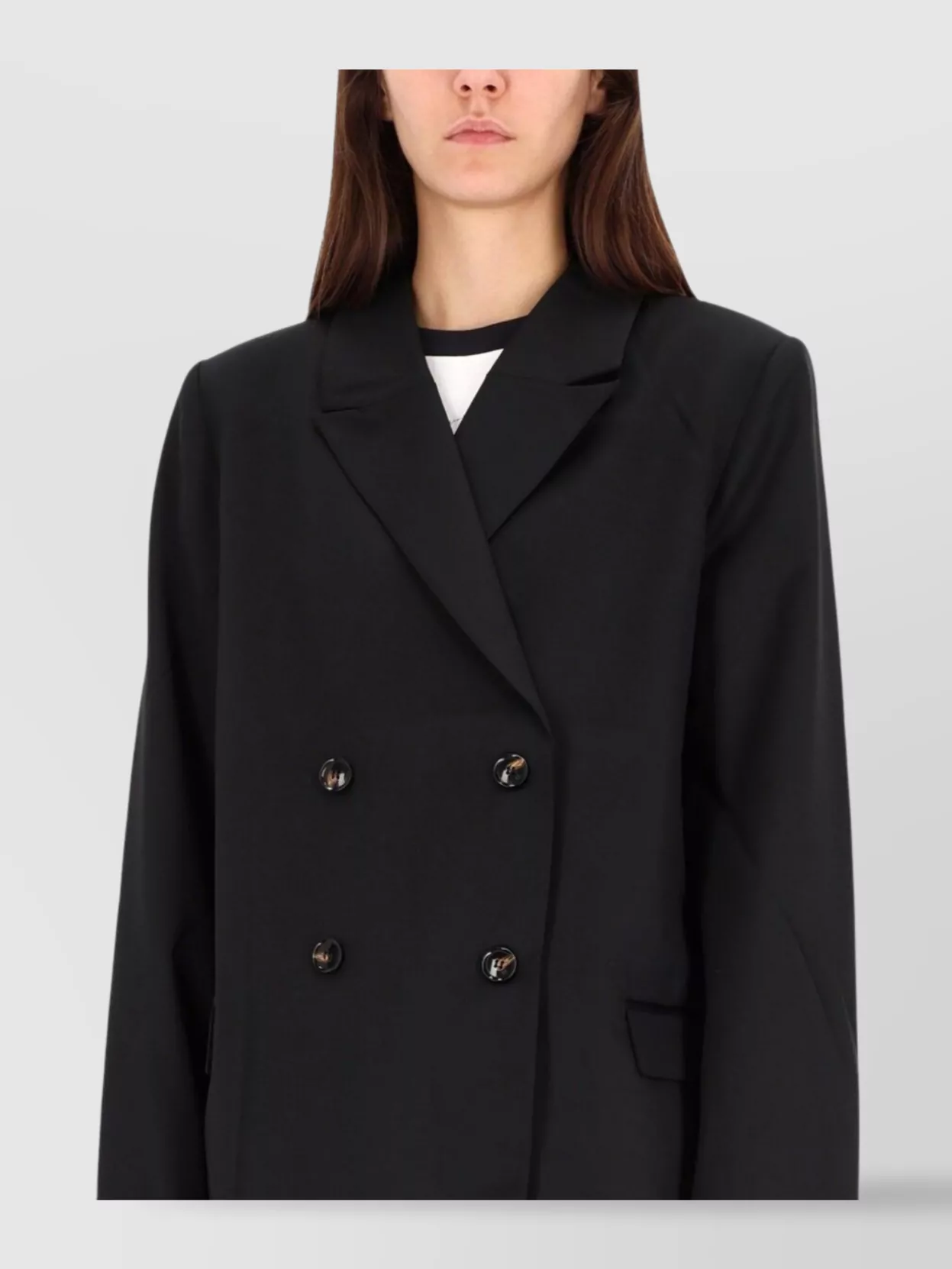 Ganni Double-breasted Jacket Notched Lapels In Blue