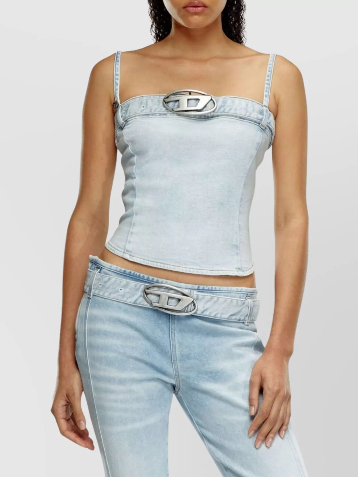 Diesel Denim Cotton Cropped Top Belt