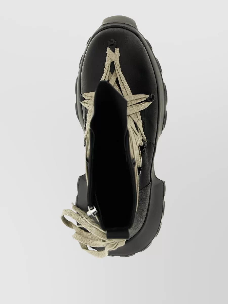 Rick Owens Lace Up Tractor Sole Combat Ankle Boots