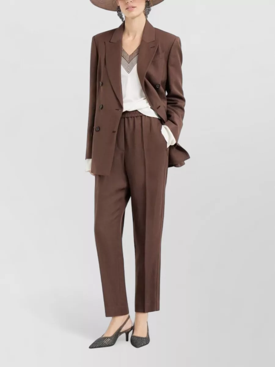 Brunello Cucinelli Linen Blend Trousers Relaxed Straight Leg Seams