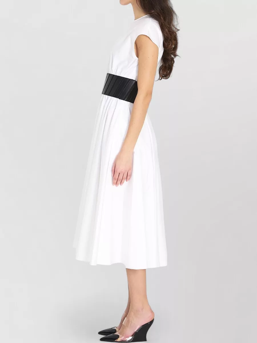 Alaïa Midi Dress Belted Waist Ruffled Skirt