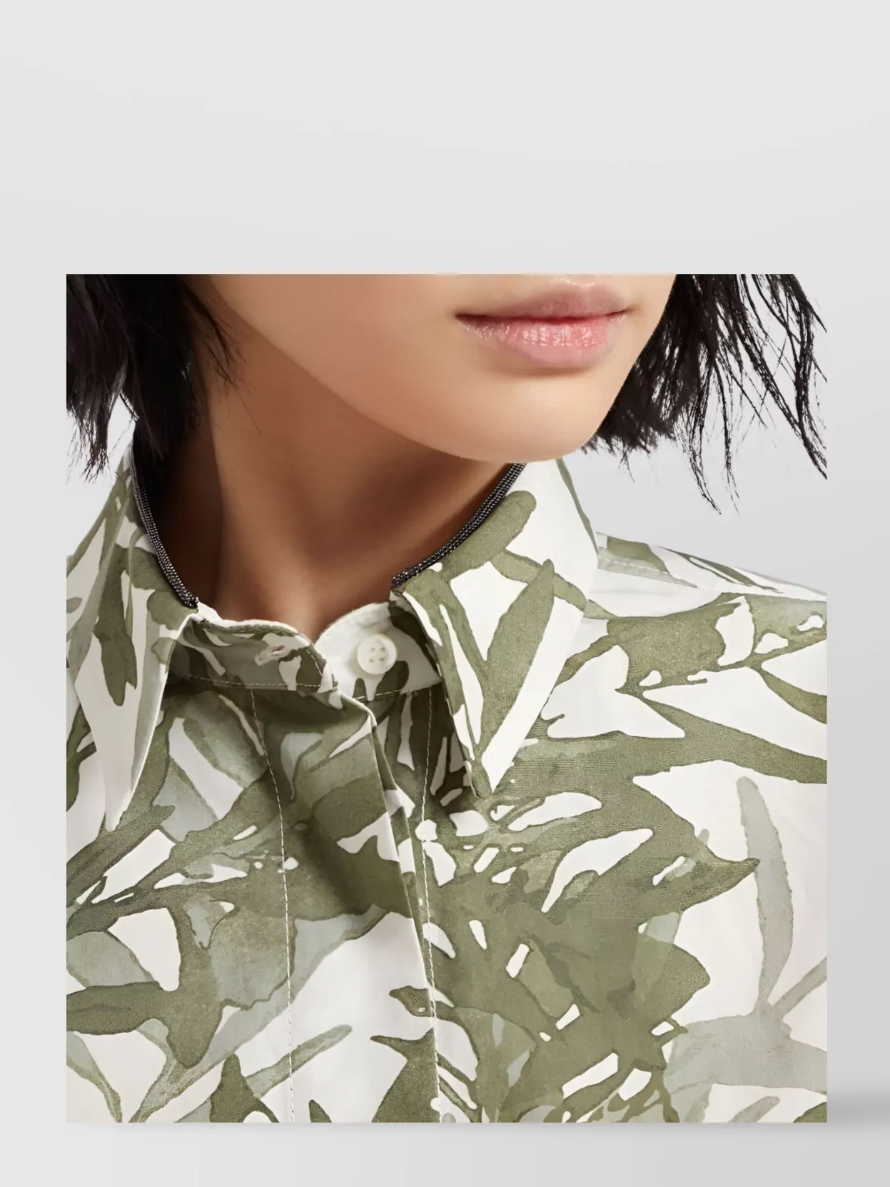Brunello Cucinelli Leaf Print Cotton Shirt