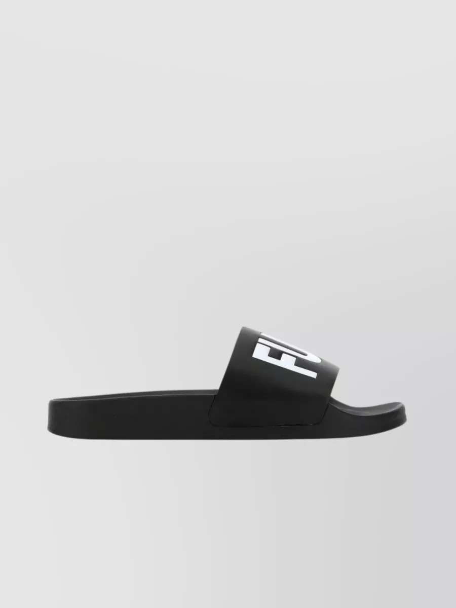 Shop Vtmnts Graphic Print Rubber Slippers In Black