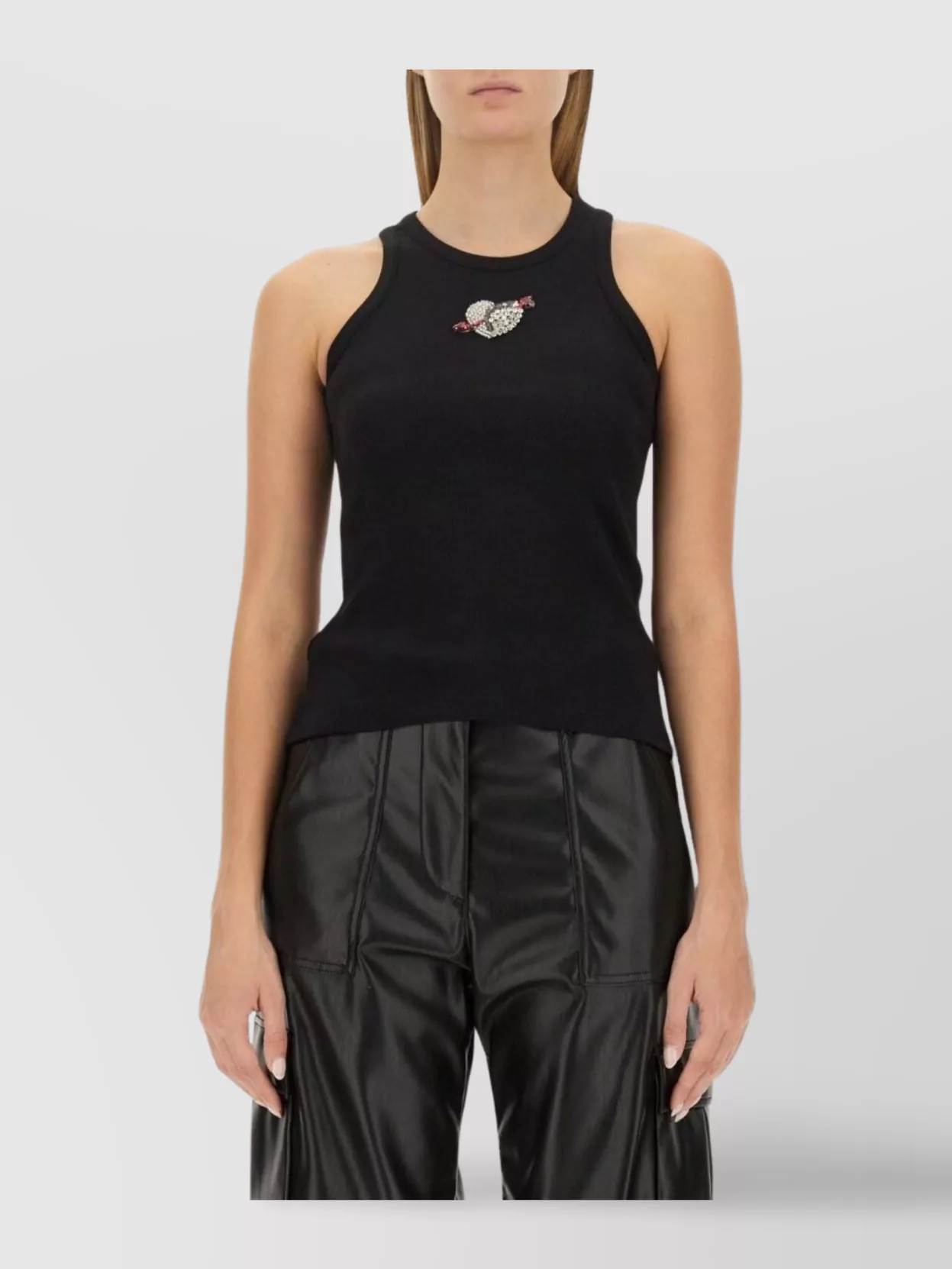 Msgm Ribbed Sleeveless Cotton Tops With Embroidered Detail