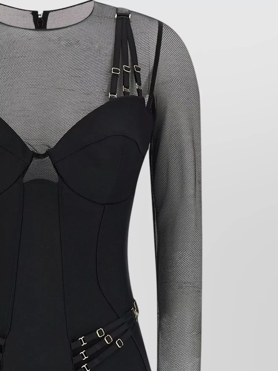 Elisabetta Franchi Mesh Panel Long-Sleeve Jersey Jumpsuit