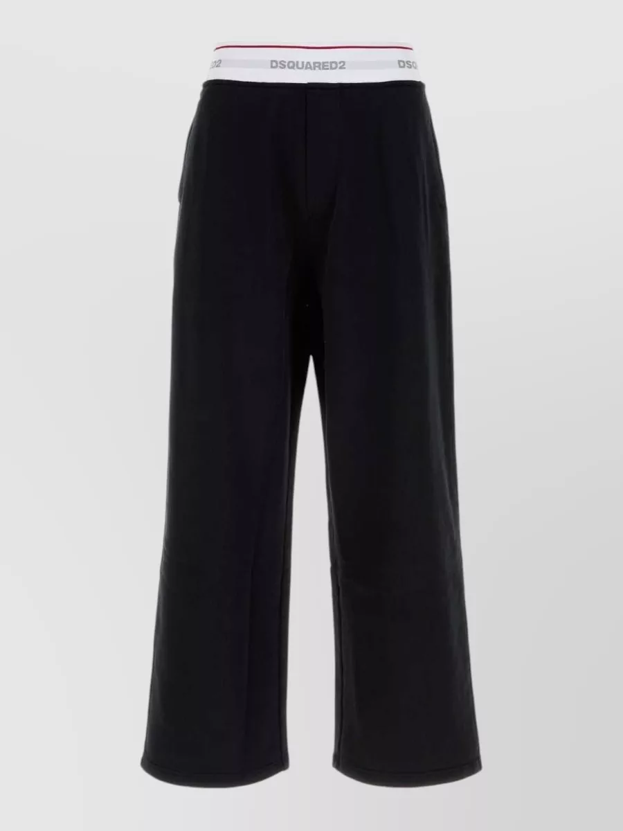 Dsquared2 Cotton Joggers Wide Leg Relaxed Trousers In Black