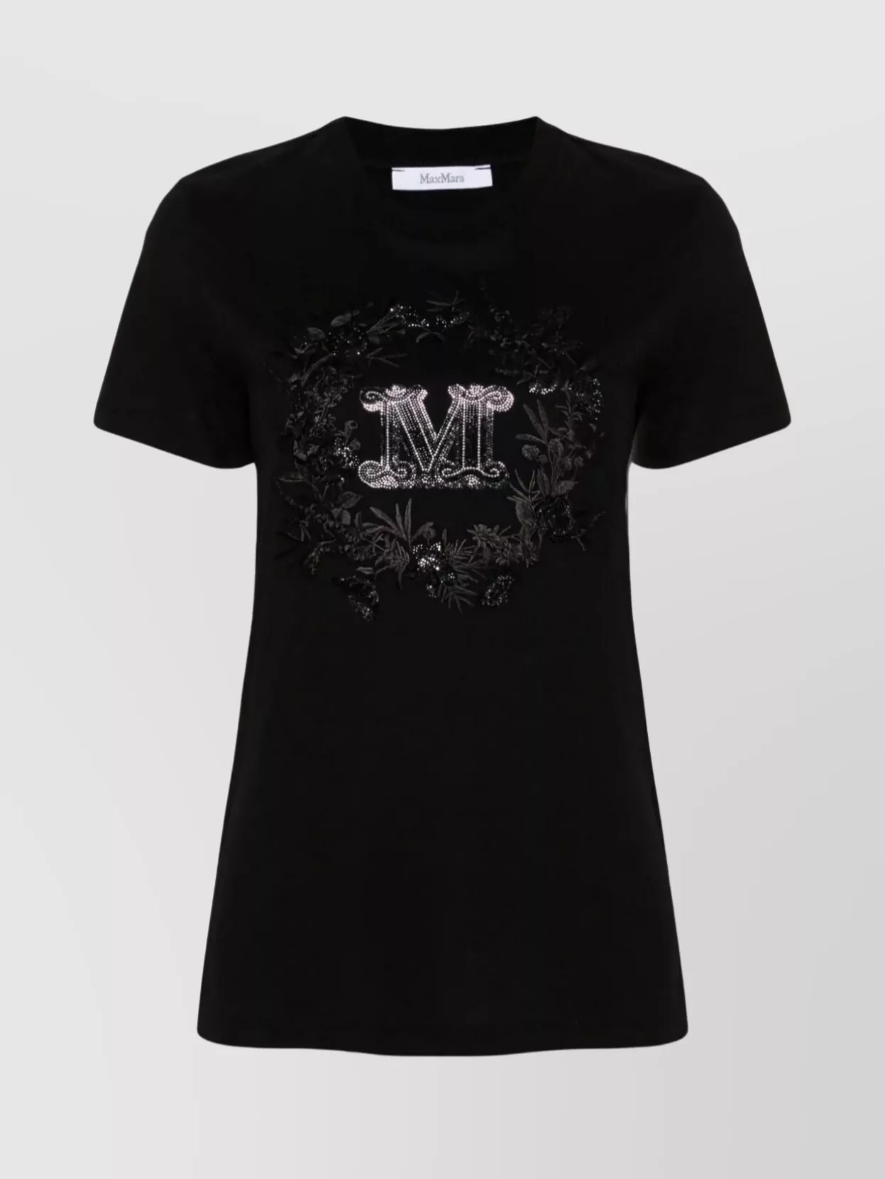 Max Mara Floral Short Sleeve Round Neck Top In Black