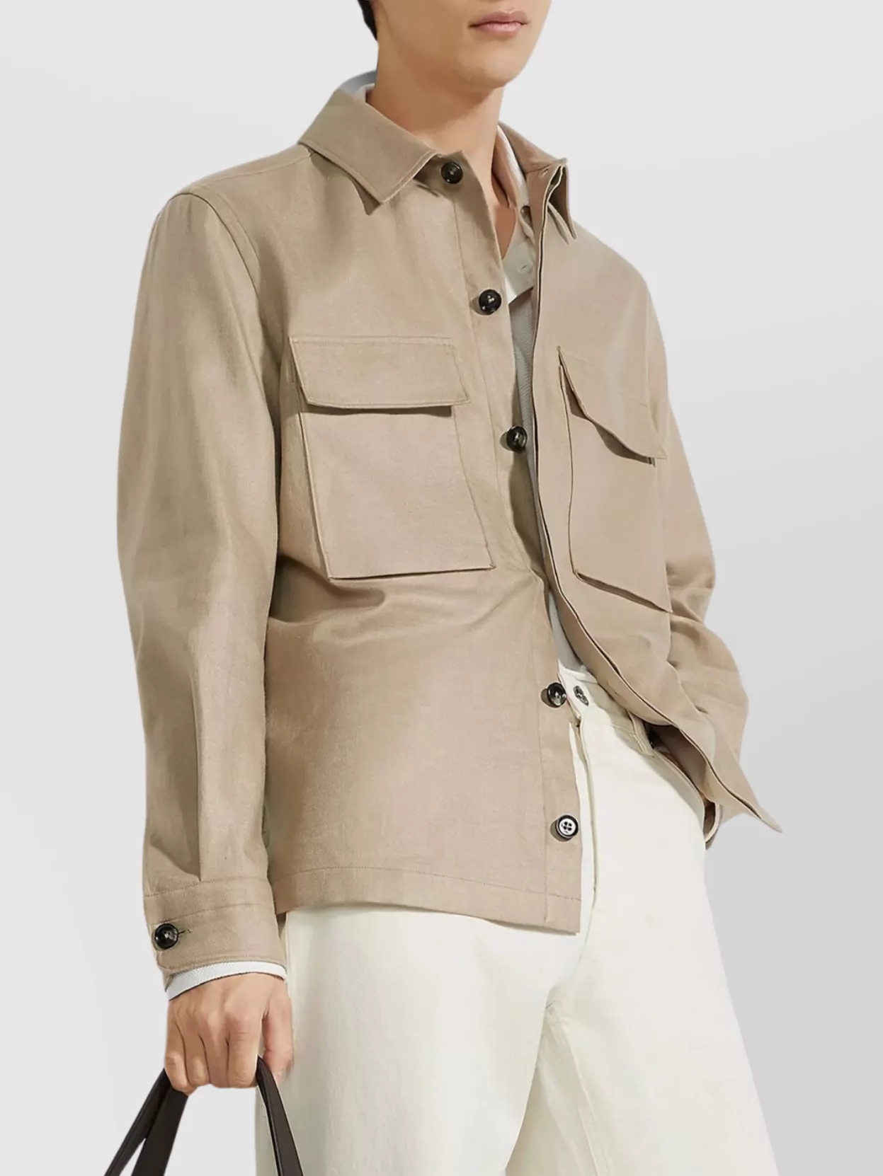 Shop Zegna Linen Overshirt Chest Pockets In Metallic