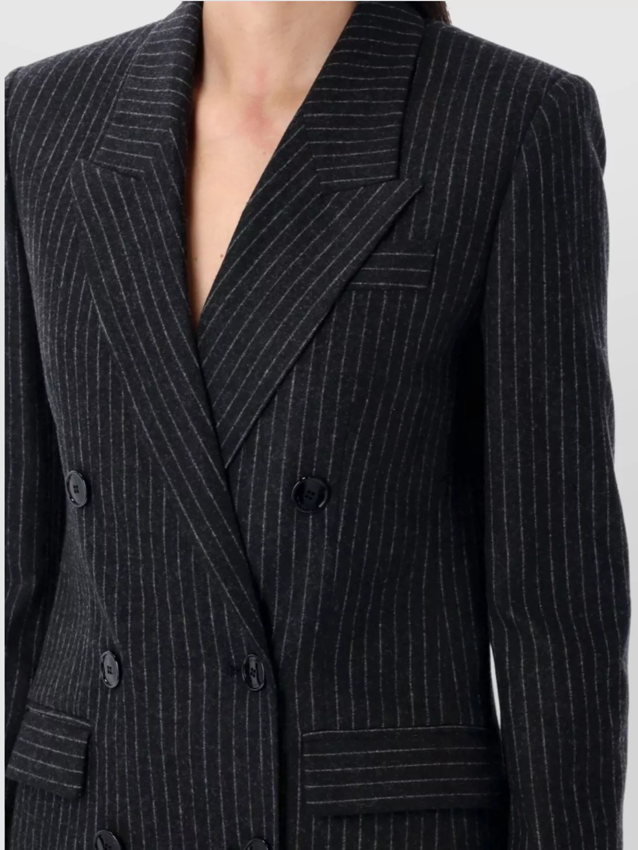 Isabel Marant Striped Double-breasted Blazer Italian Collar In Black