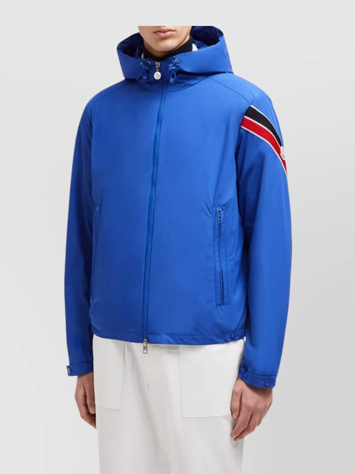 Moncler Windbreaker Jacket With Hood And Tricolour Trim