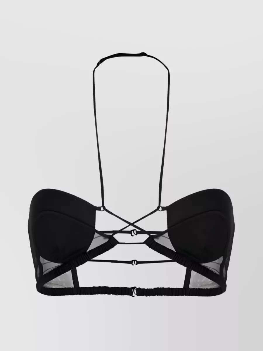 Shop Nensi Dojaka Adjustable Tulle-panel Halterneck Bra With Elasticated Trim In Black