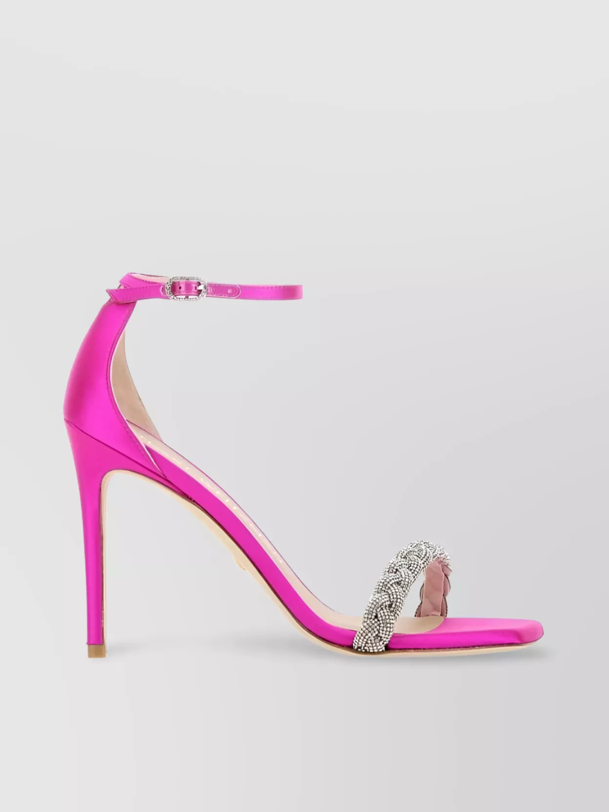Shop Stuart Weitzman Satin Strappy Sandals With Embellished Ankle Strap In Cream