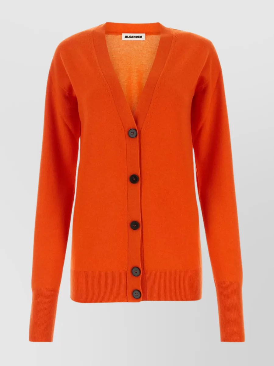 Shop Jil Sander Sophisticated V-neck Wool Cardigan In Orange