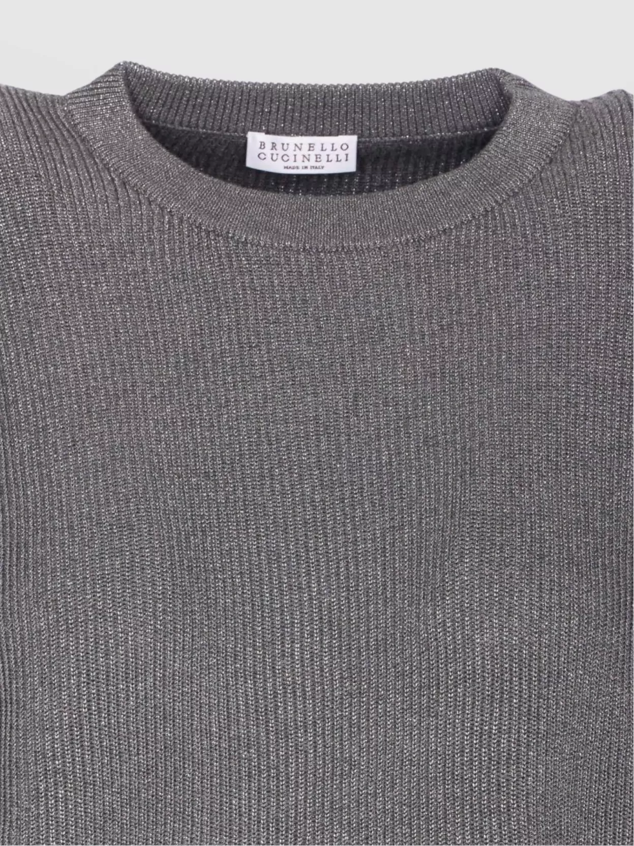 Brunello Cucinelli Metallic Ribbed Crewneck Knitwear With Long Sleeves In Gray