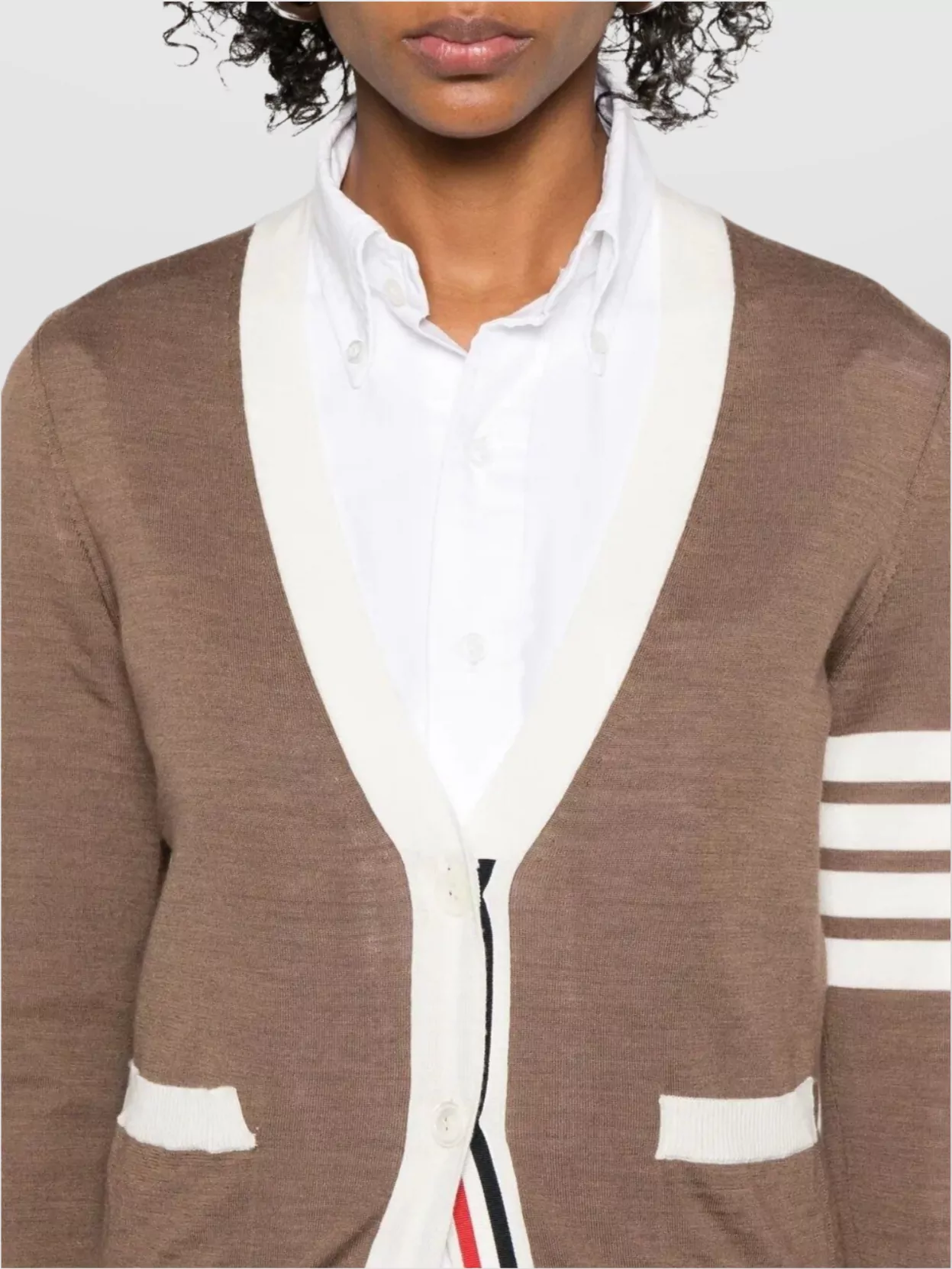 Thom Browne Relaxed Fit V Neck Cardigan 4 Bar Stripe