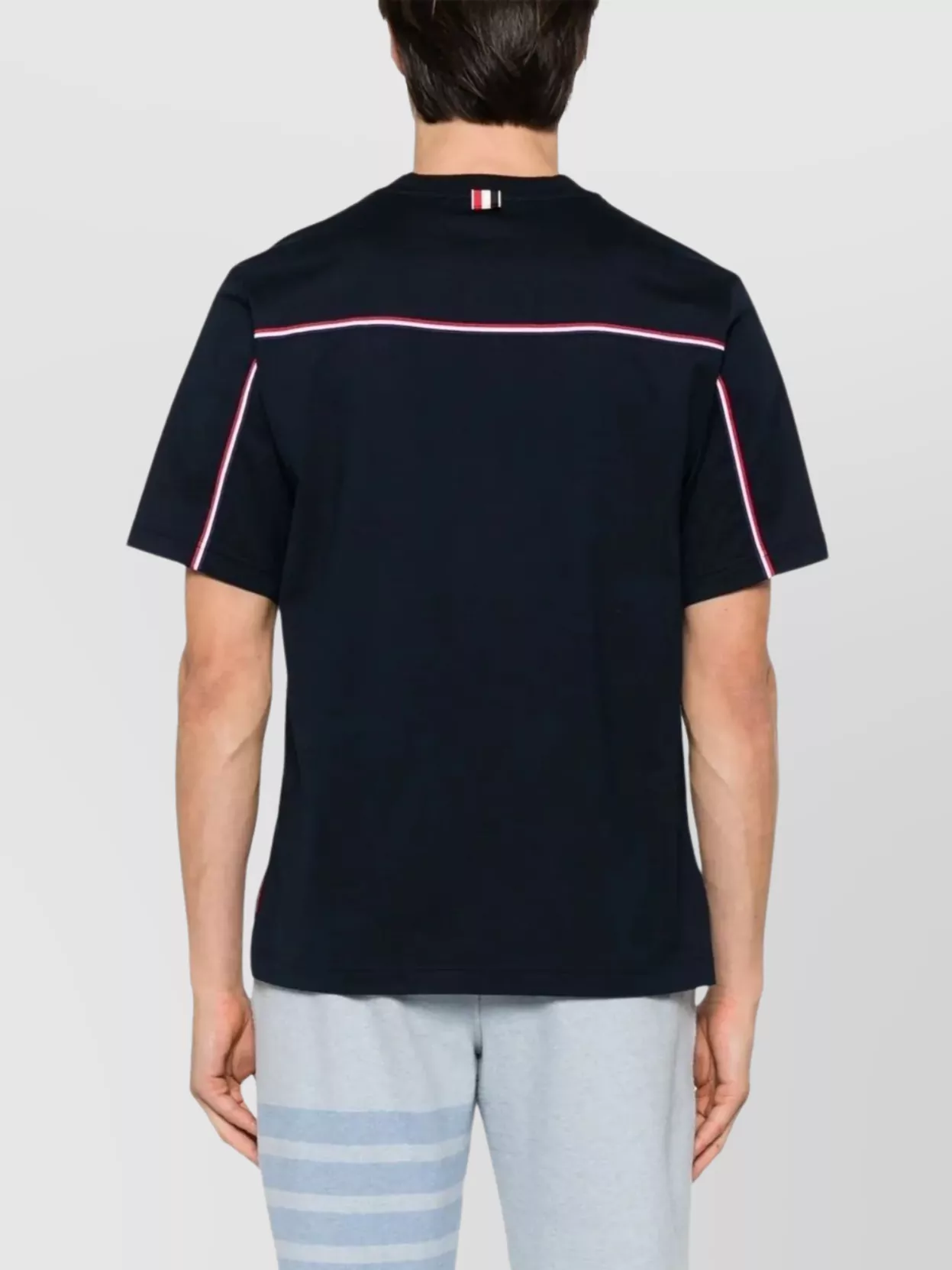 Thom Browne Blue T-shirt With Logo Patch In Stretch Wool Man In Blue
