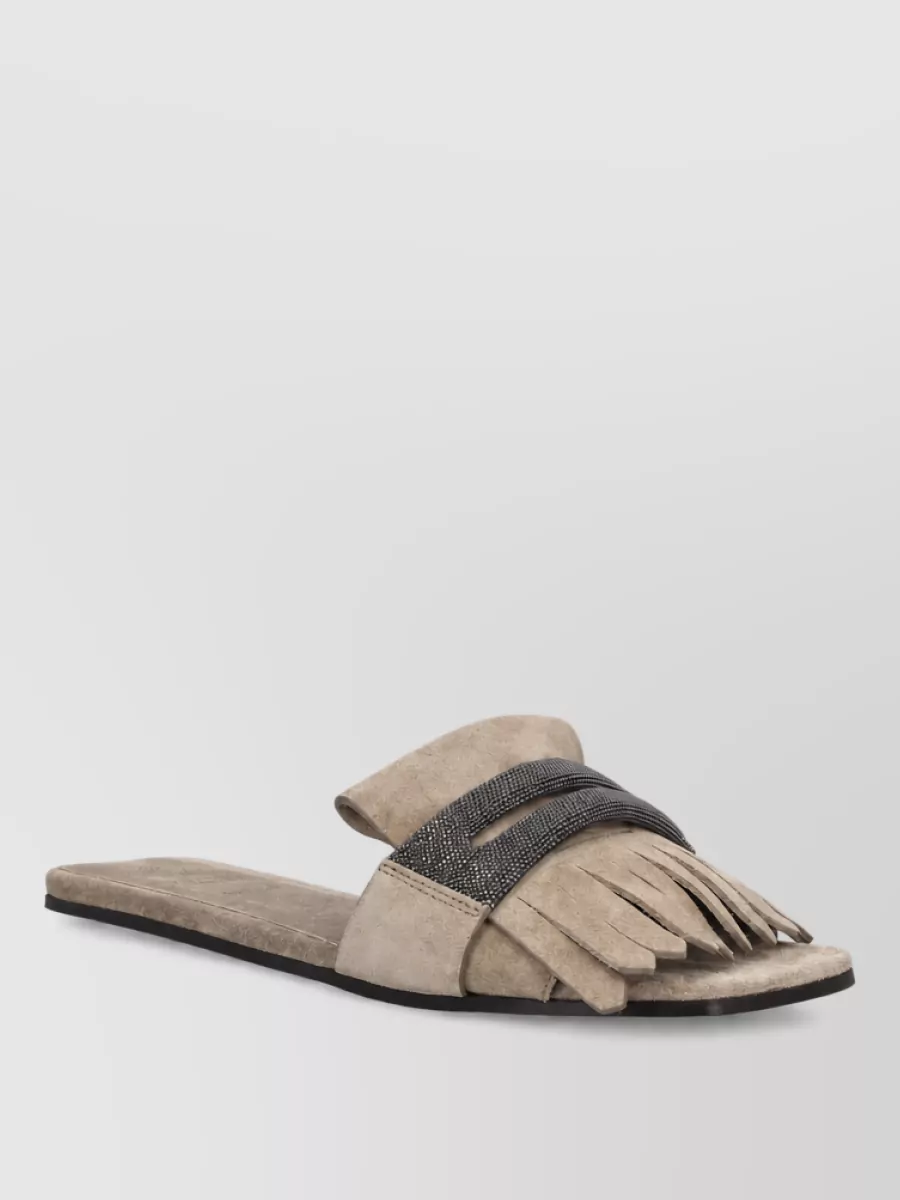 Brunello Cucinelli leather jewel-embellished mules