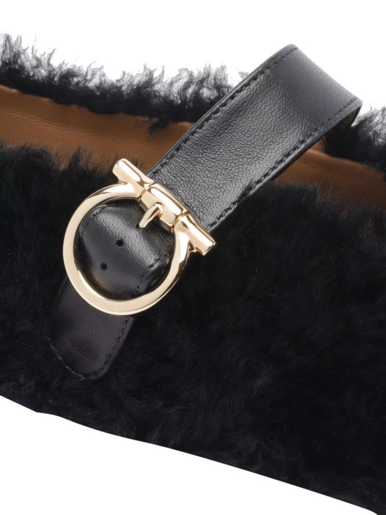 Ferragamo Faux Fur Leather Strap Ballerina Shoes