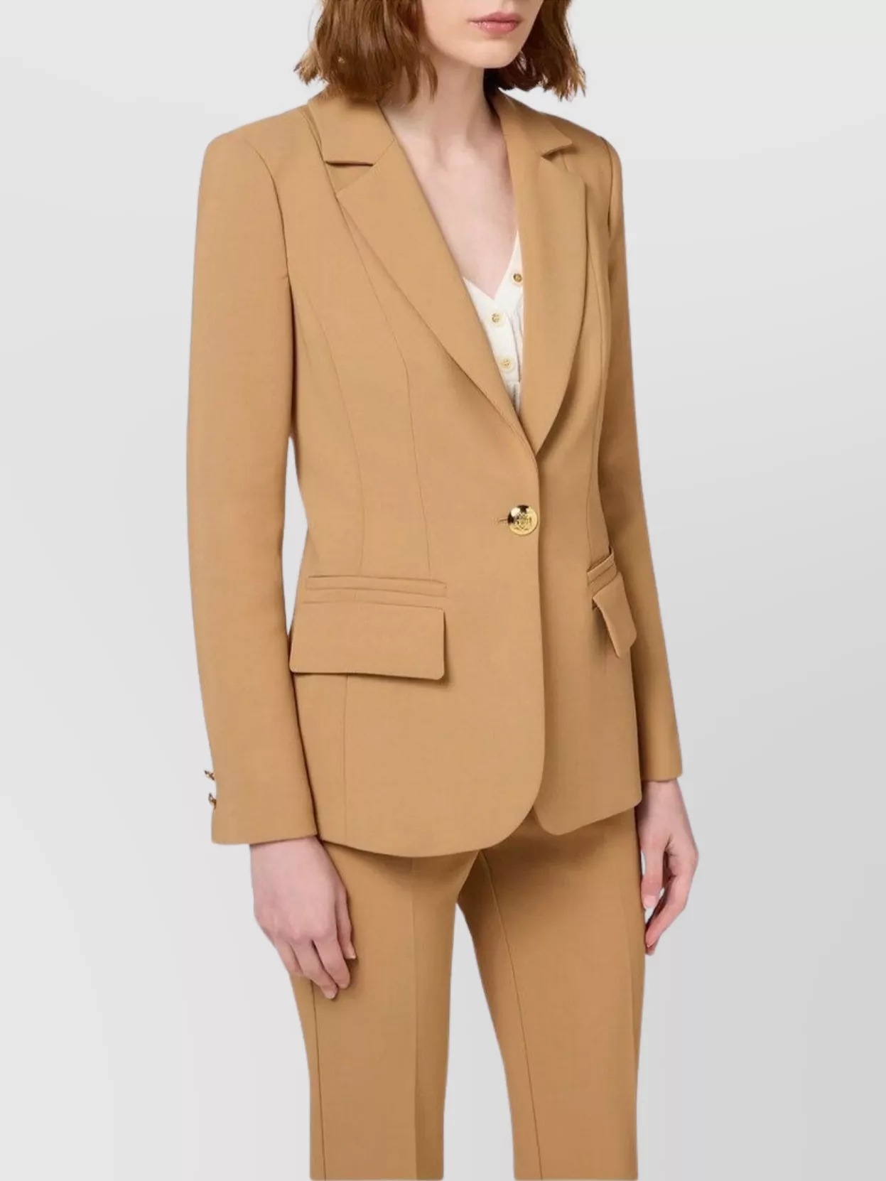 Elisabetta Franchi Tailored Suit With Flap Pockets And Notched Lapels In Brown