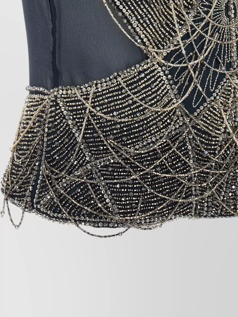 The Attico Silk Beaded High Neck Short Sleeve Blouse