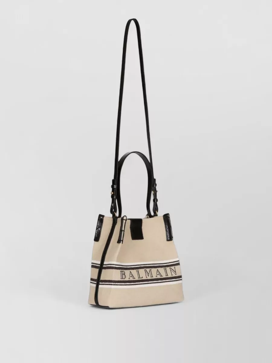 Balmain Canvas Leather Bucket Bag Shoulder Strap