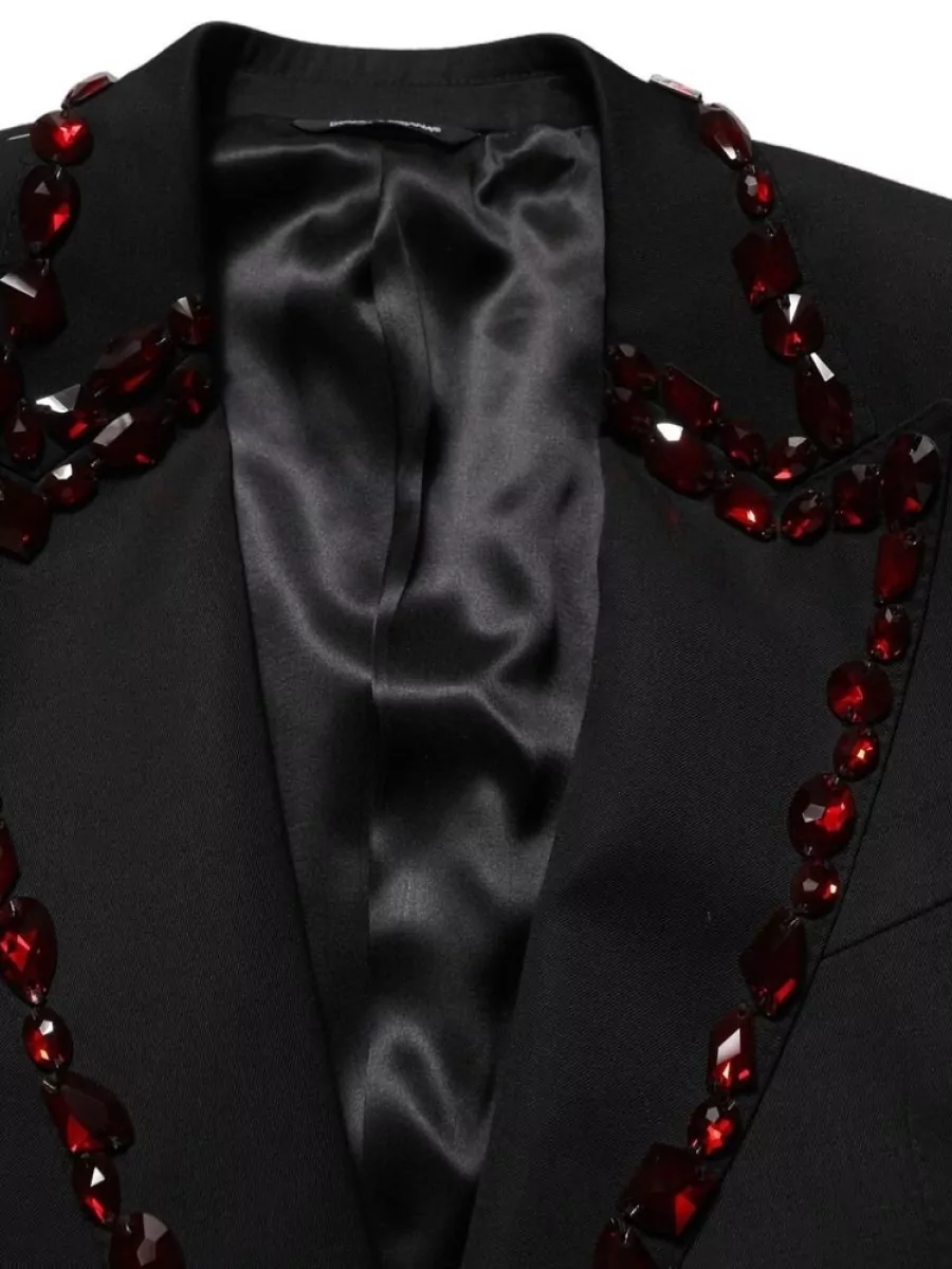 Dolce&Gabbana Wool Silk Crystal Embellished Single Breasted Coat