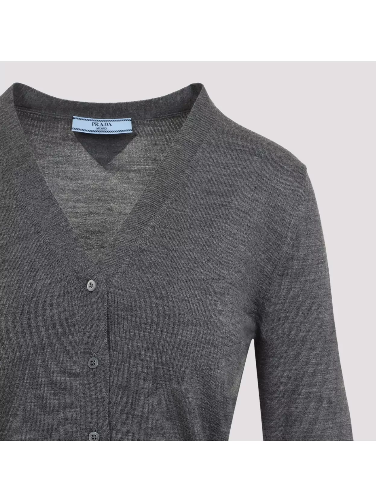 Shop Prada Cropped V-neck Wool Cardigan With Ribbed Finish In Black