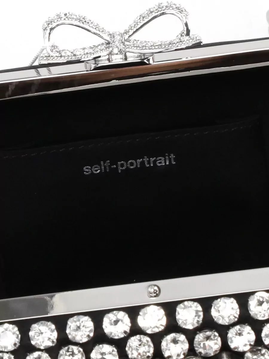Self-Portrait The Bow Satin Crystal-Embellished Clutch Bag