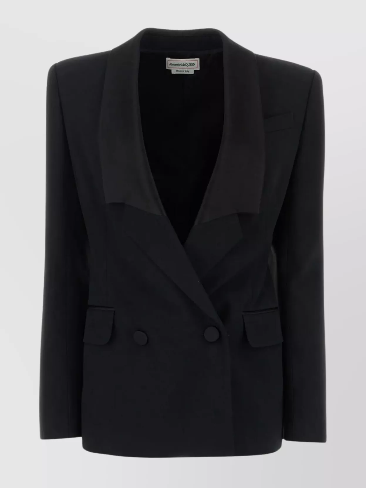 Shop Alexander Mcqueen Twill Blazer With Back Slit And Padded Shoulders In Black