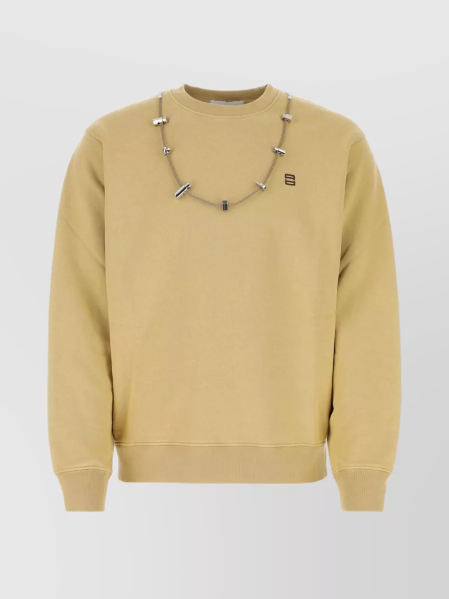 Shop Ambush Embellished Crew-neck Cotton Sweater In Brown