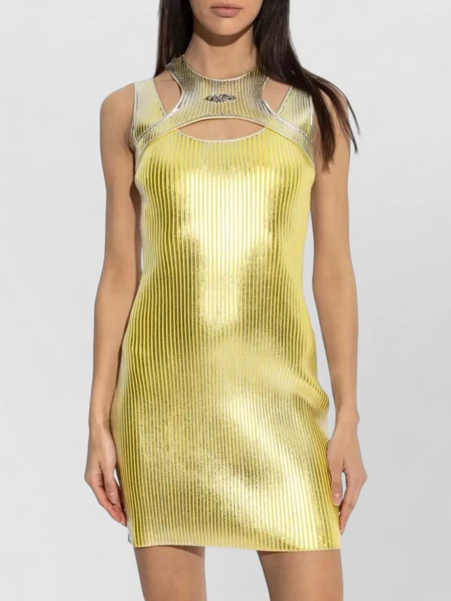 Casablanca Metallic Print Sleeveless Cutout Mini Dress