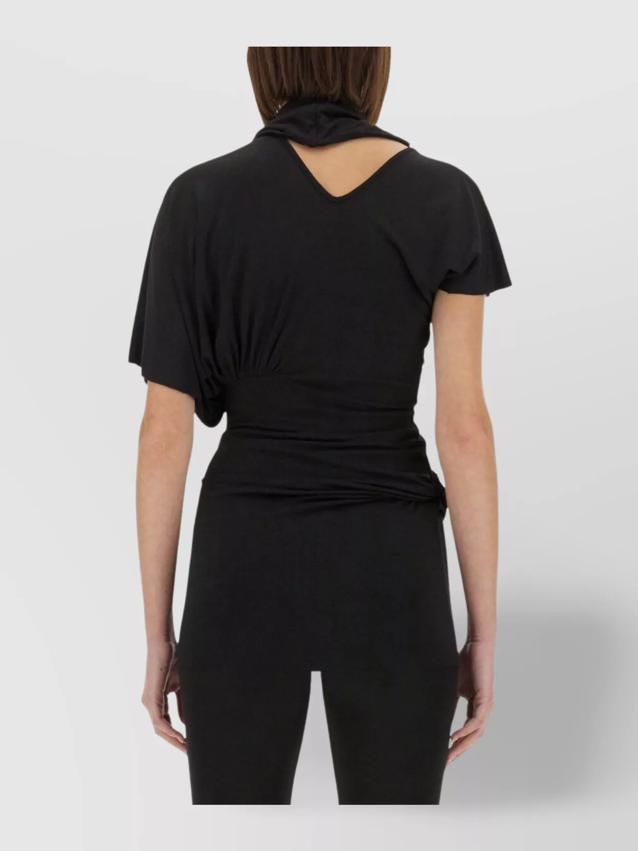Rick Owens Lilies Asymmetric Draped Waist High Neckline Short Sleeves