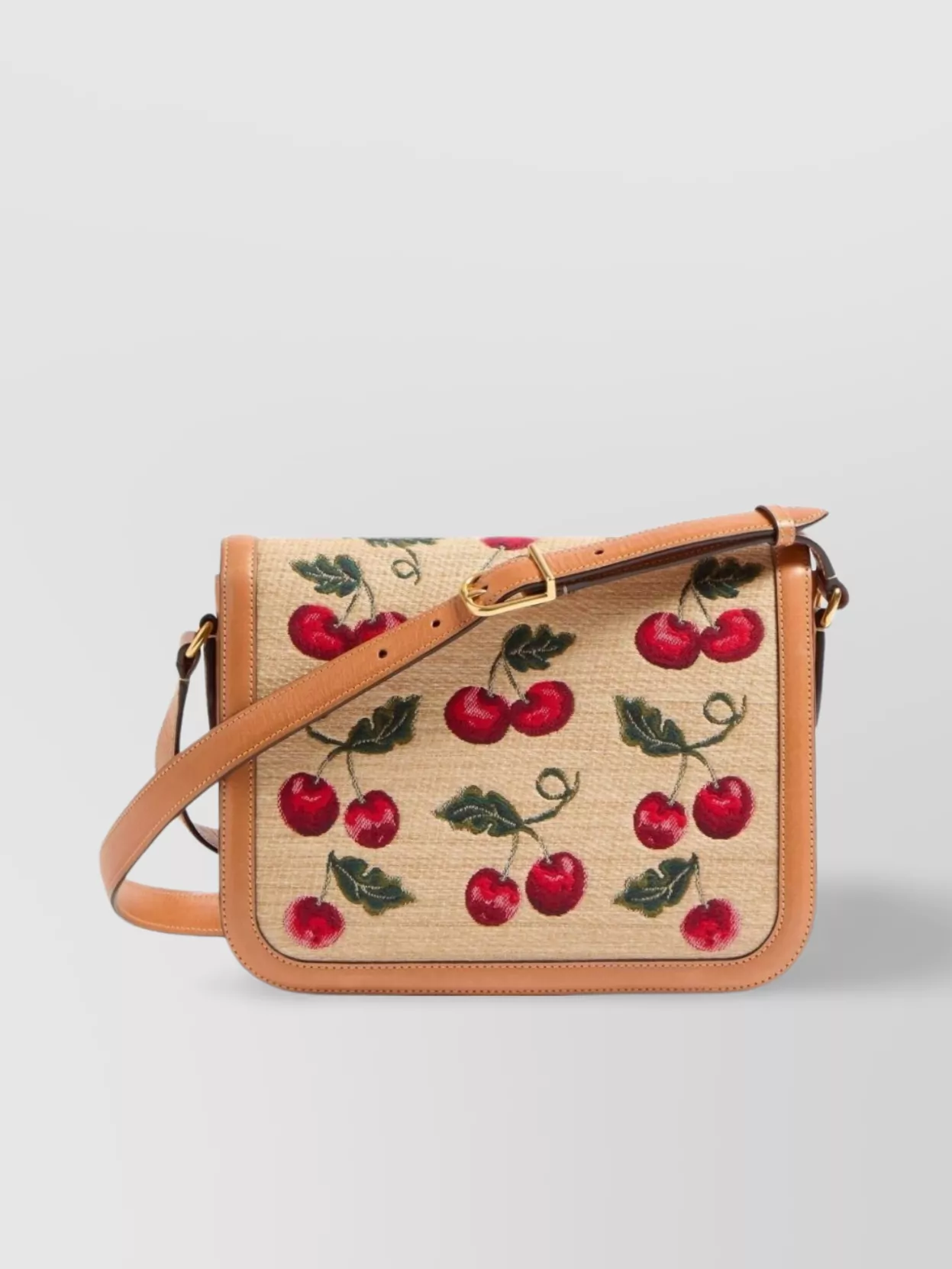 Valentino 9t05 Cherry-jacquard Raffia And Leather Cross-body Bag