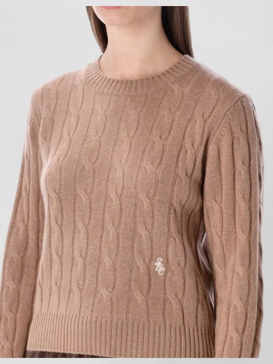 Sporty & Rich Cashmere Cable-Knit Cropped Sweater